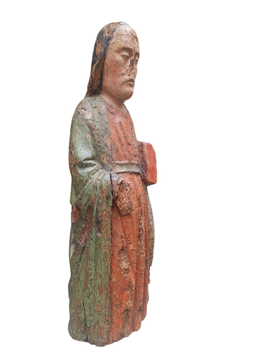 Scultura in legno raffigurante evangelista.Italia centrale,XIV secolo.-photo-2