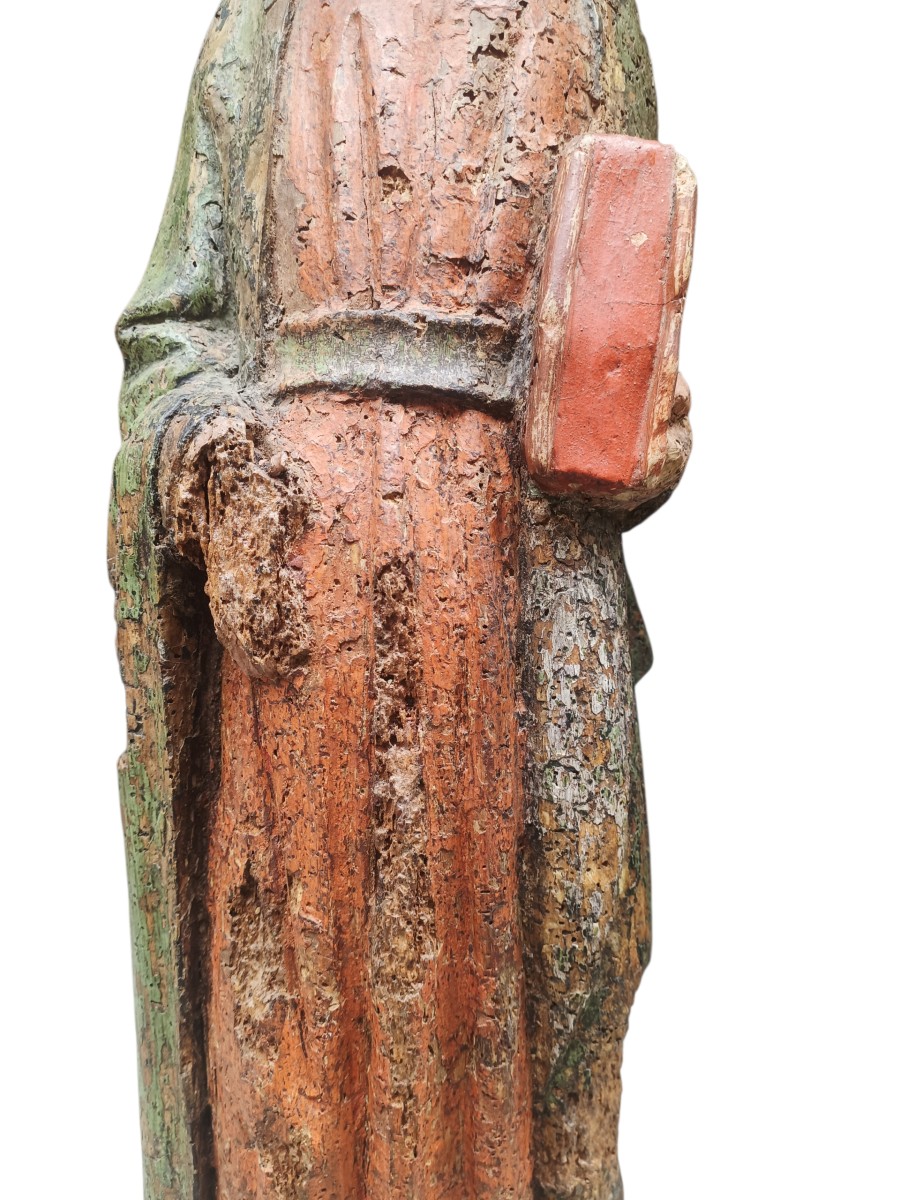 Scultura in legno raffigurante evangelista.Italia centrale,XIV secolo.-photo-4