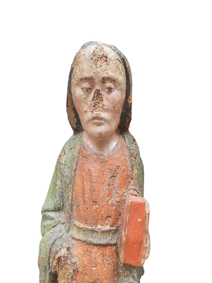 Scultura in legno raffigurante evangelista.Italia centrale,XIV secolo.-photo-1