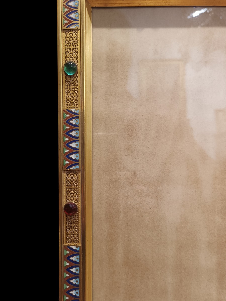 Coppia di cornici in metallo dorato e smalti.Russia,inizio XX secolo.-photo-3