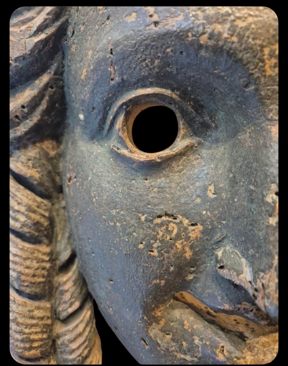 Grande maschera da teatro in legno dipinto.Italia,XVIII secolo.-photo-3