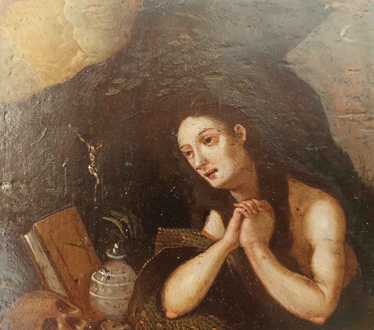 Dipinto su rame raffigurante maddalena.Italia,XVII secolo.-photo-2