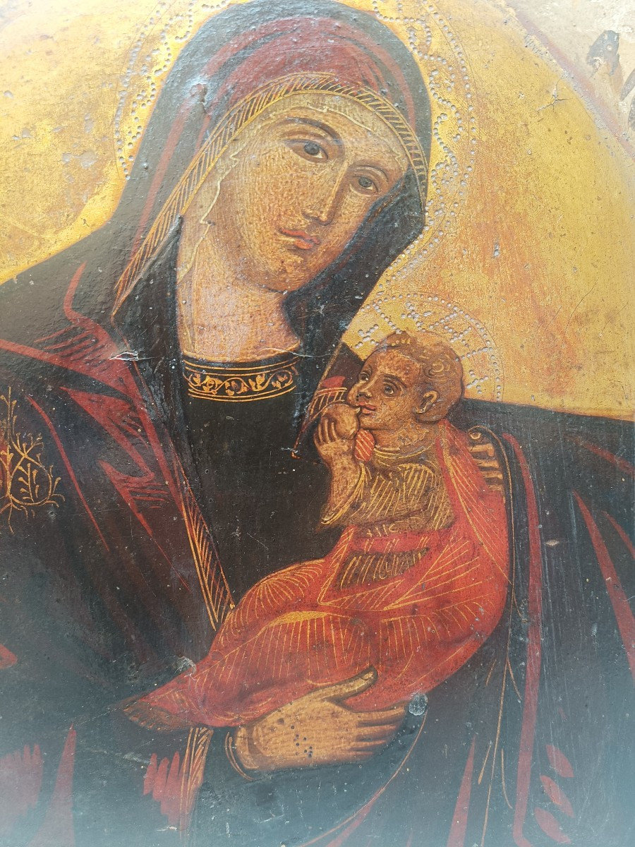 Icona veneto-cretese su tavola.Fine XVI secolo.-photo-2