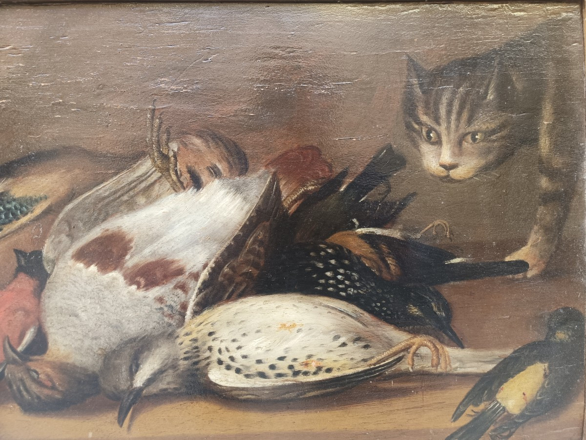 Natura morta ad olio su tavola.Cerchia di Baldassarre de Caro(Napoli-1689-1750)-photo-2