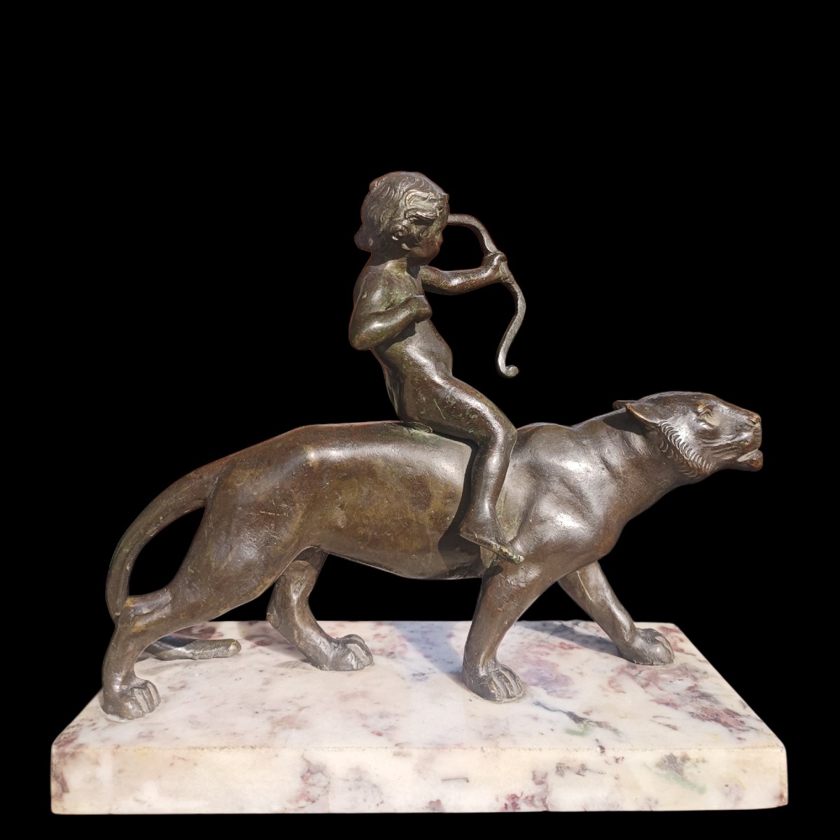 Scultura in bronzo di Eros su una pantera.Italia,inizio XIX secolo.-photo-2