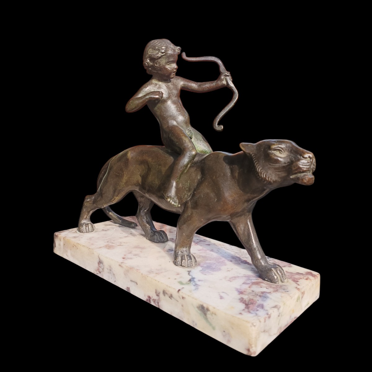 Scultura in bronzo di Eros su una pantera.Italia,inizio XIX secolo.-photo-3