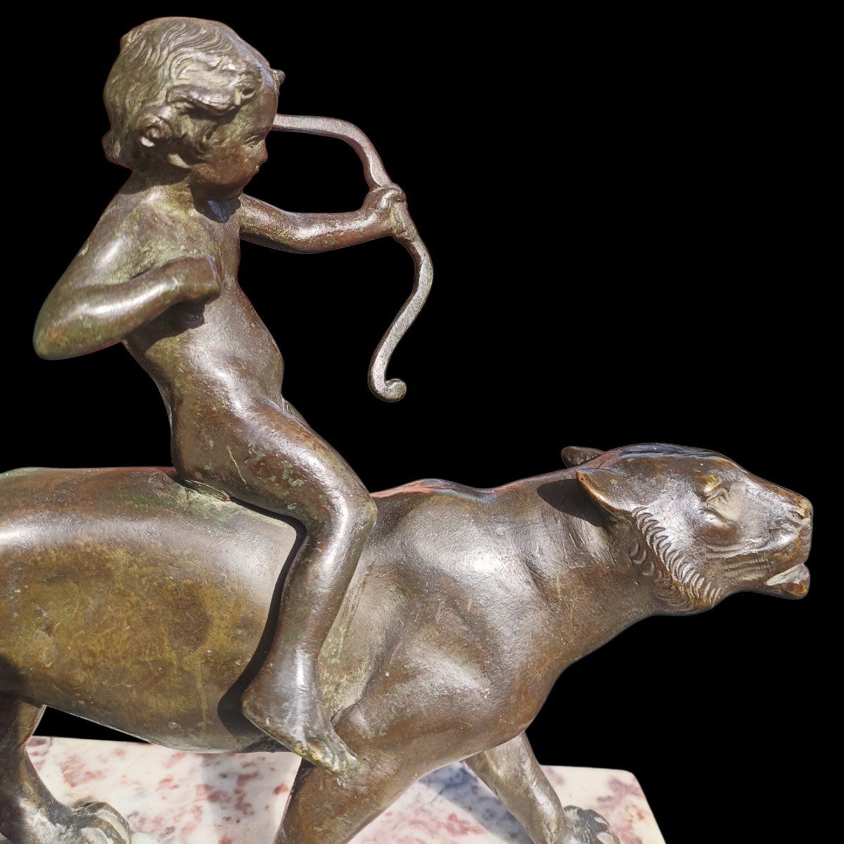 Scultura in bronzo di Eros su una pantera.Italia,inizio XIX secolo.-photo-4