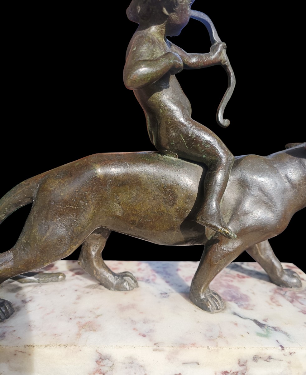 Scultura in bronzo di Eros su una pantera.Italia,inizio XIX secolo.-photo-1