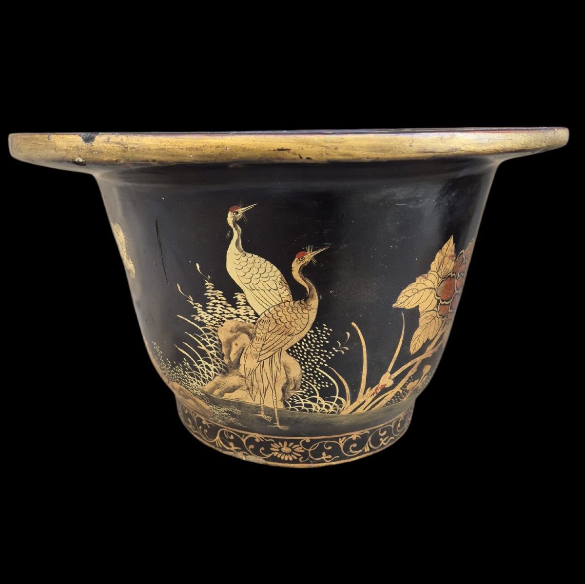 Coppia di vasi in cartapesta e legno decorati a cinoiserie.Fine,XIX secolo.-photo-3