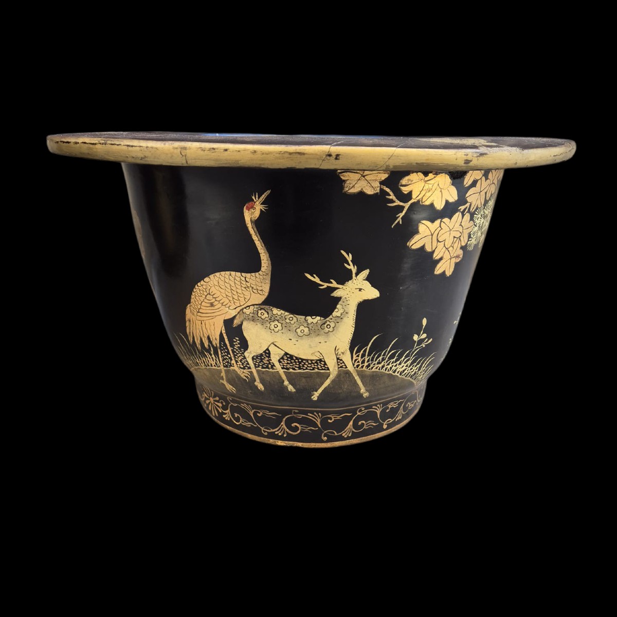 Coppia di vasi in cartapesta e legno decorati a cinoiserie.Fine,XIX secolo.-photo-4