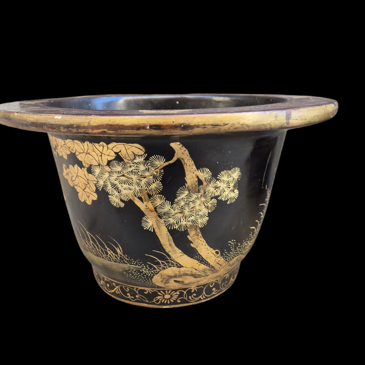 Coppia di vasi in cartapesta e legno decorati a cinoiserie.Fine,XIX secolo.-photo-1