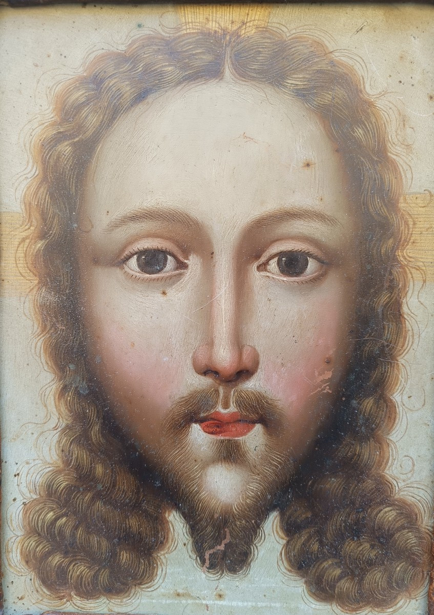 Olio su rame raffigurante volto di cristo.Pittore fiammingo del XVII secolo.