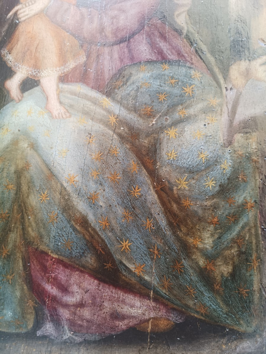 Olio su tavola raffigurante Madonna con bambino e san Girolamo. Italia,fine  XVI secolo.-photo-1
