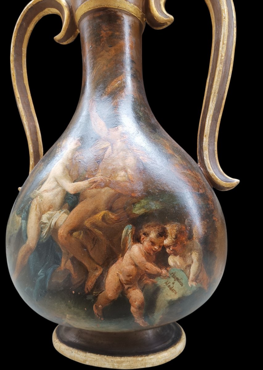 Anfora in terracotta dorata e dipinta.Italia,fine XVIII secolo.-photo-3
