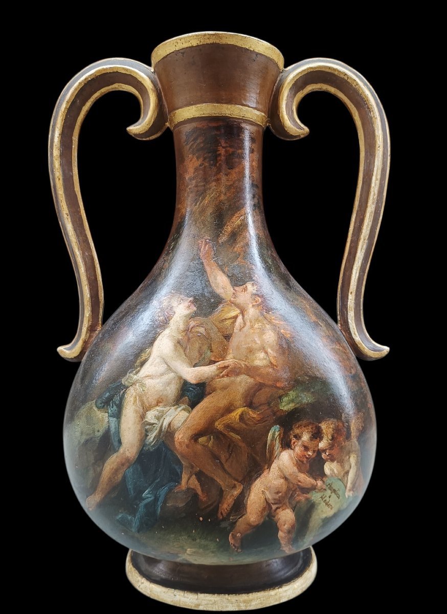 Anfora in terracotta dorata e dipinta.Italia,fine XVIII secolo.