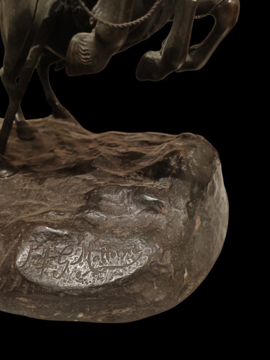 Scultura in bronzo raffigurante biga.Firmata Prof.G.Matteini,inizio XX secolo.-photo-4