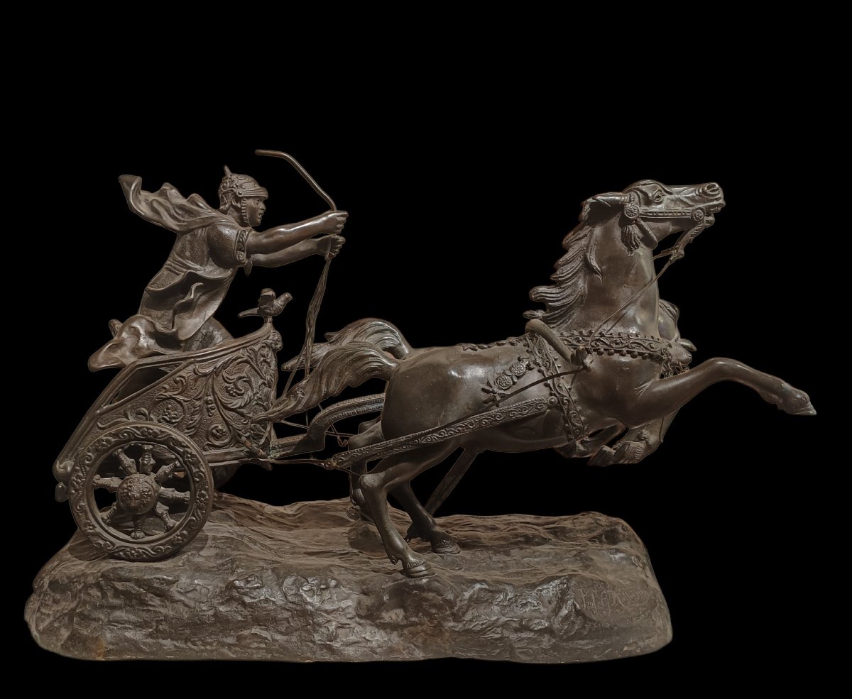 Scultura in bronzo raffigurante biga.Firmata Prof.G.Matteini,inizio XX secolo.