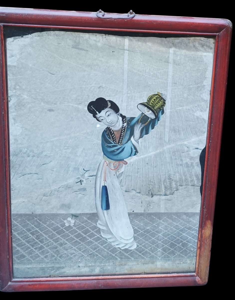 Coppia di specchi dipinti.Cina,fine XIX secolo.-photo-2