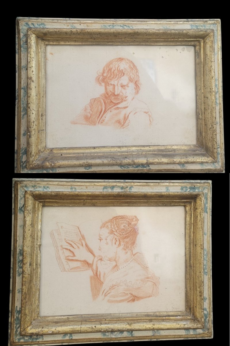 Coppia di disegni del XIX secolo con cornici del XVIII secolo.