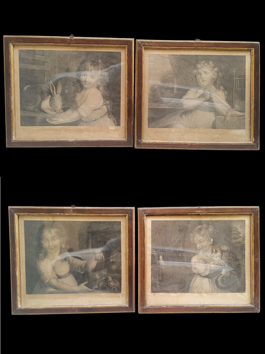 Serie di quattro incisioni raffiguranti bambine.Alessandro Zaffonato,inizio XIX secolo.