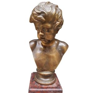 Busto di bambino in  bronzo, XIX secolo. Firmato Fonderia Barbedienne sul retro.