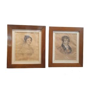 Coppia di disegni raffiguranti due ritratti.Italia,inizio XIX secolo.