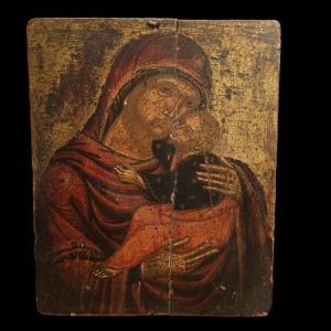 Icona raffigurante madonna con bambino . Grecia, XVII secolo.