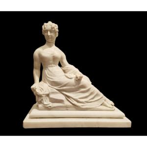 Scultura in marmo bianco raffigurante nobildonna. Italia,inizio XIX secolo.