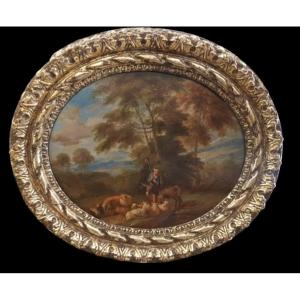 Olio su rame raffigurante paesaggio.Pittore fiammingo del XVII secolo.