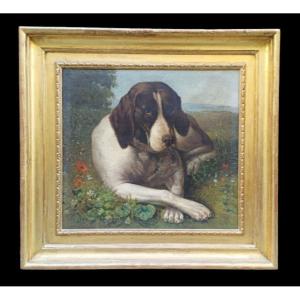 Dipinto raffigurante cane . Francia XIX secolo. 