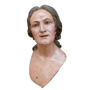 Busto in legno scolpito di Sant'anna.Napoli,XVIII secolo.