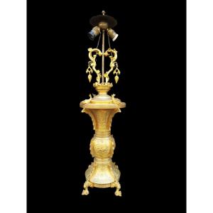 Lampada in bronzo dorato.Francia, fine XIX secolo.