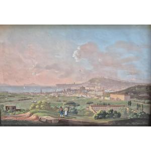 Gouache raffigurante veduta di città.Cerchia di Saverio della Gatta(1758-1828).