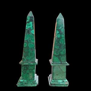Coppia di obelischi in malachite.XIX secolo.