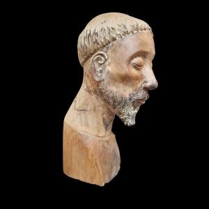 Testa di santo in legno. Italia,XVIII secolo.