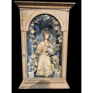 Scultura madonna con bambino in cartapesta.Toscana,inizio XIX secolo.