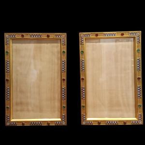Coppia di cornici in metallo dorato e smalti.Russia,inizio XX secolo.