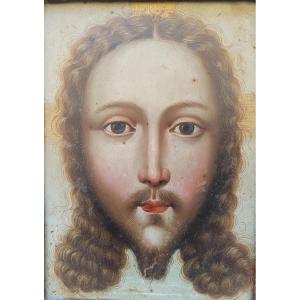 Olio su rame raffigurante volto di cristo.Pittore fiammingo del XVII secolo.