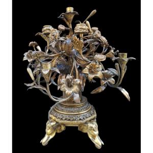 Candelabro in bronzo dorato.Francia,fine XIX secolo.