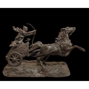 Scultura in bronzo raffigurante biga.Firmata Prof.G.Matteini,inizio XX secolo.