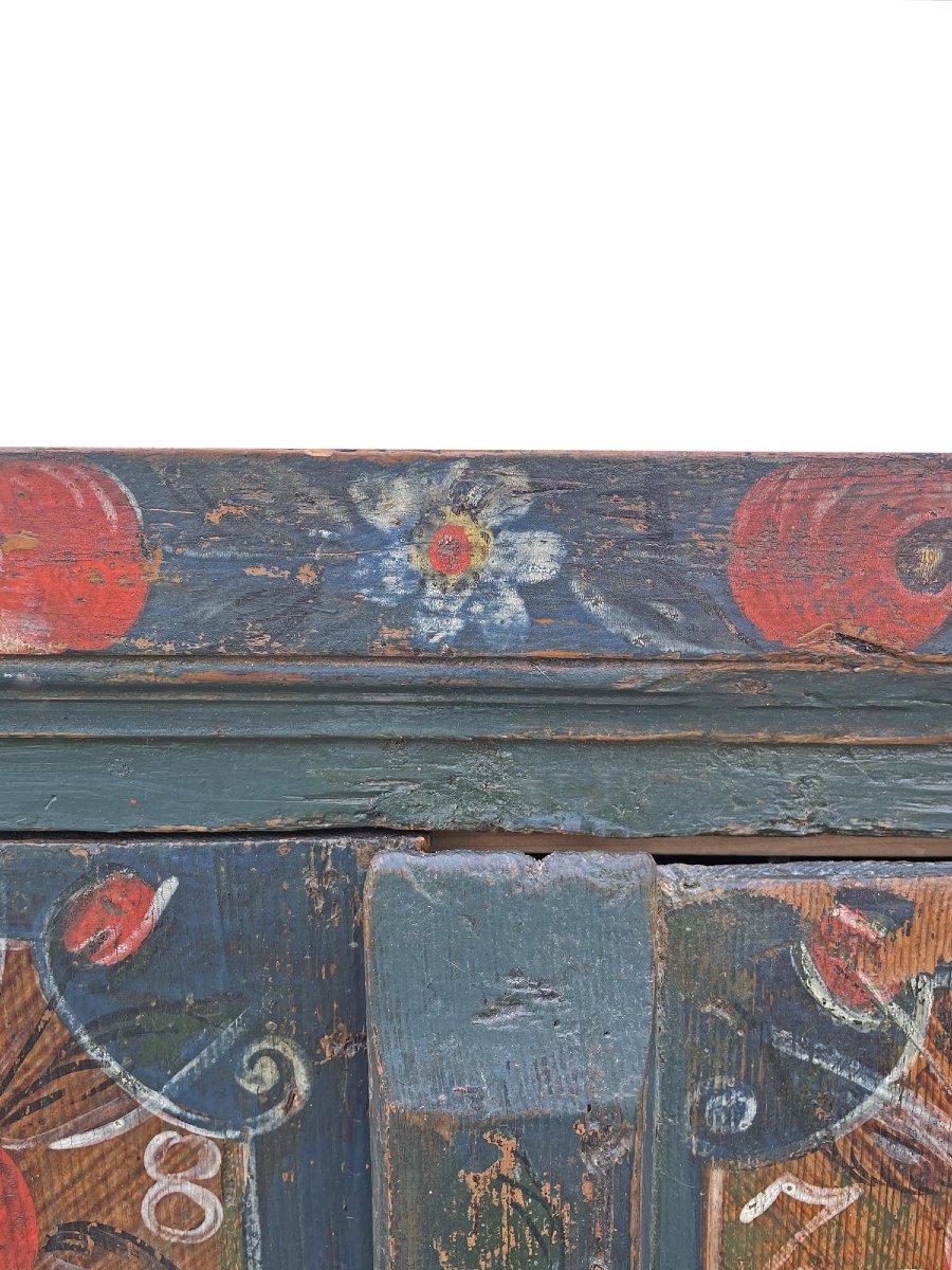 Armadio Alpino Antico Dipinto Blu-photo-3