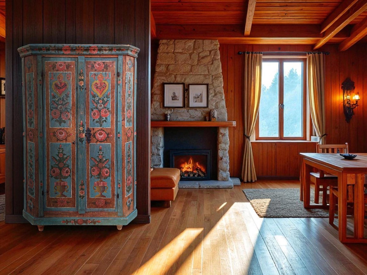 Armadio Dipinto Azzurro datato 1841 -photo-2