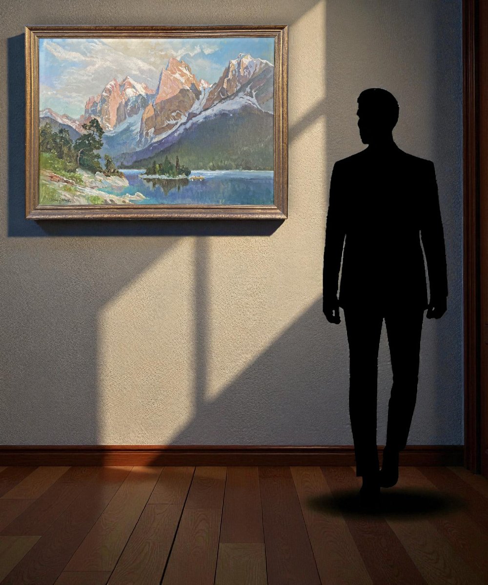 Dipinto Antico "Eibsee e Zugspitze", Herzberg-Schönwald-photo-3