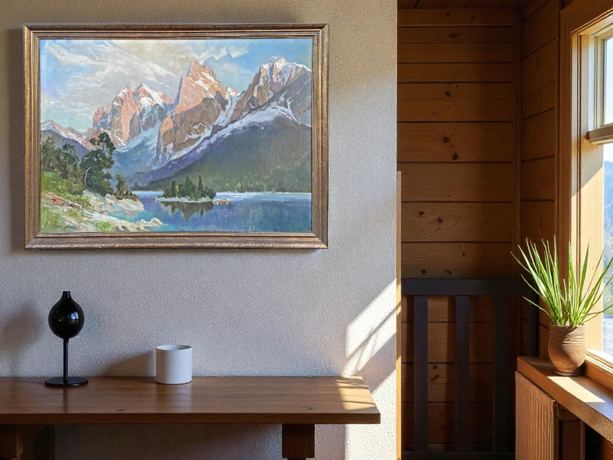 Dipinto Antico "Eibsee e Zugspitze", Herzberg-Schönwald-photo-4
