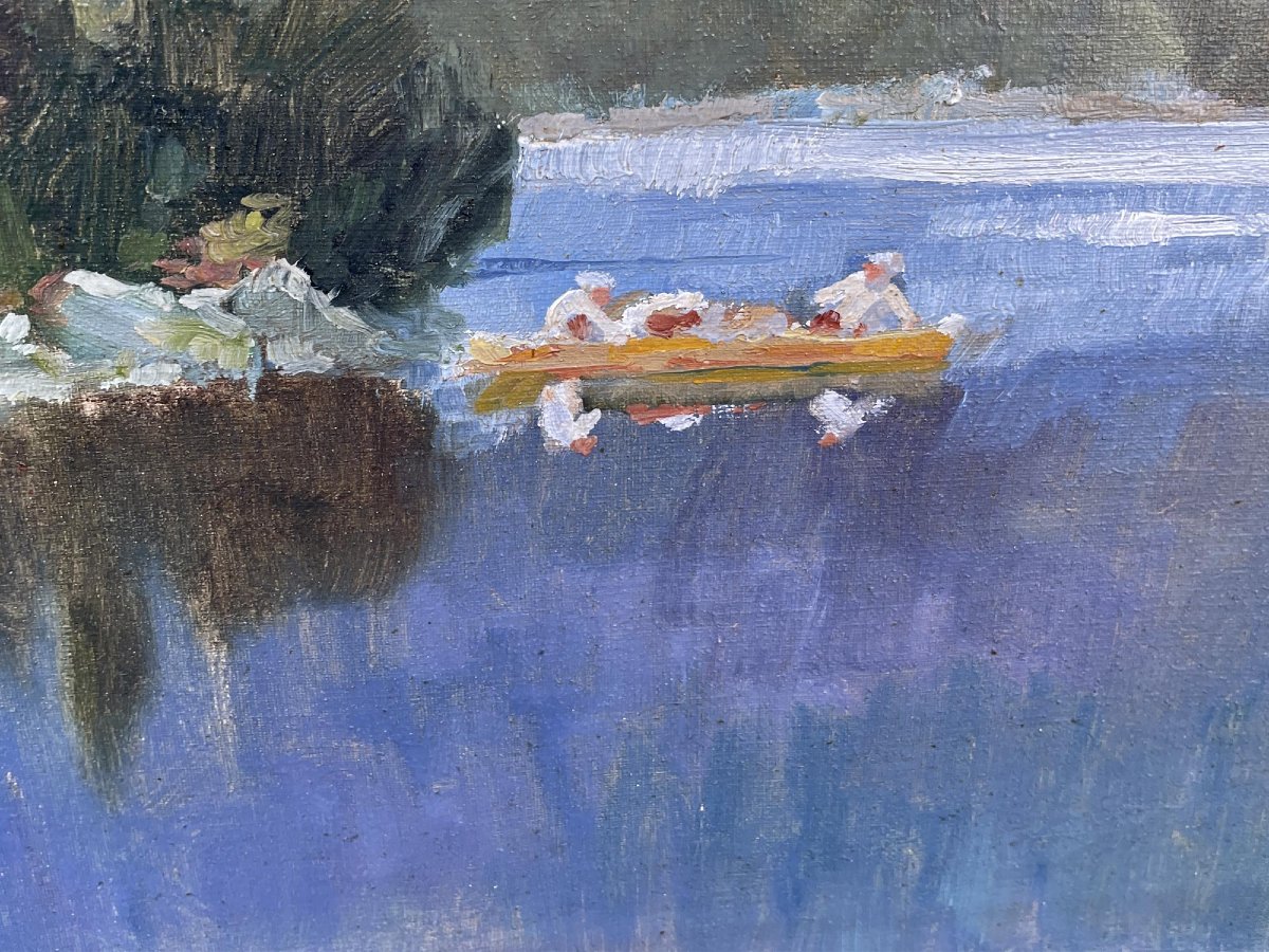 Dipinto Antico "Eibsee e Zugspitze", Herzberg-Schönwald-photo-1