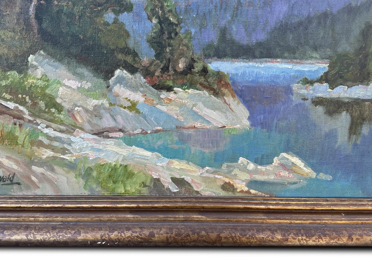 Dipinto Antico "Eibsee e Zugspitze", Herzberg-Schönwald-photo-7