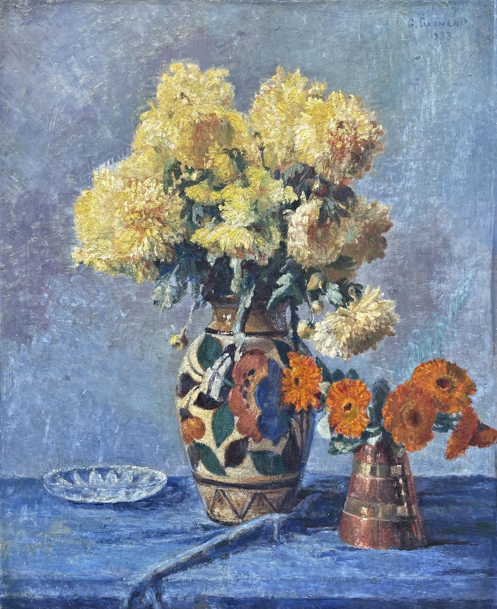 G.Gagneau, composizione con dalie e gerbere-photo-4