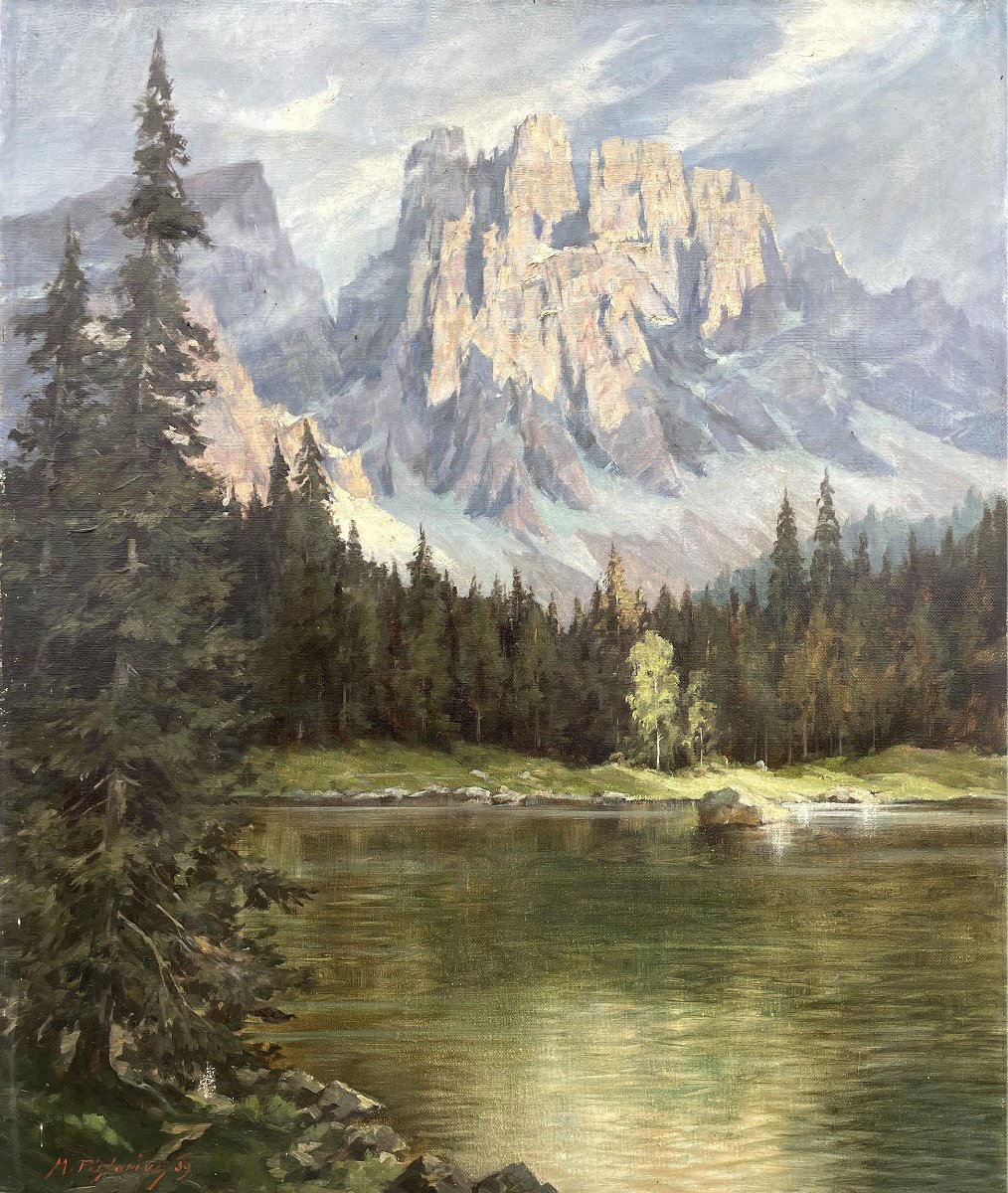 Dipinto Antico "Karersee", Max Pistorius-photo-4