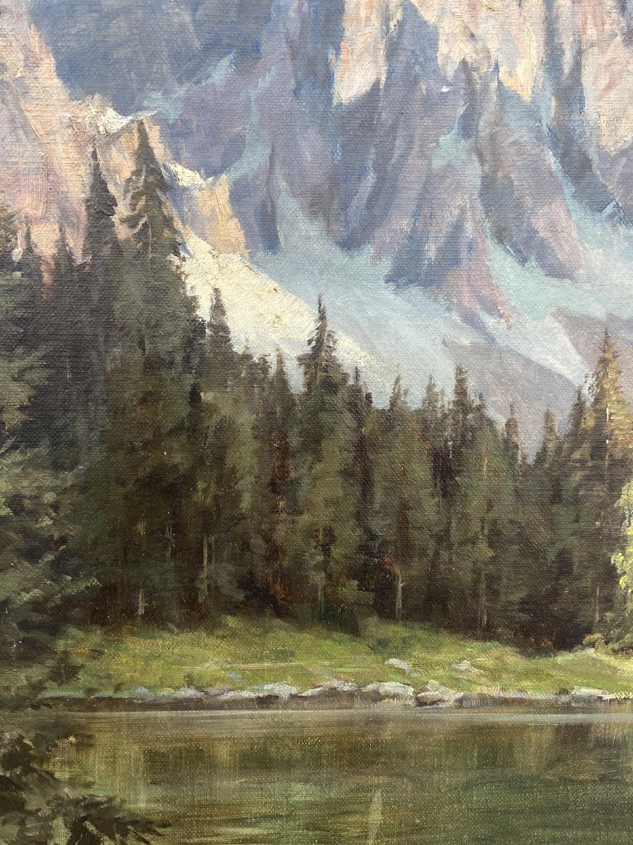 Dipinto Antico "Karersee", Max Pistorius-photo-4