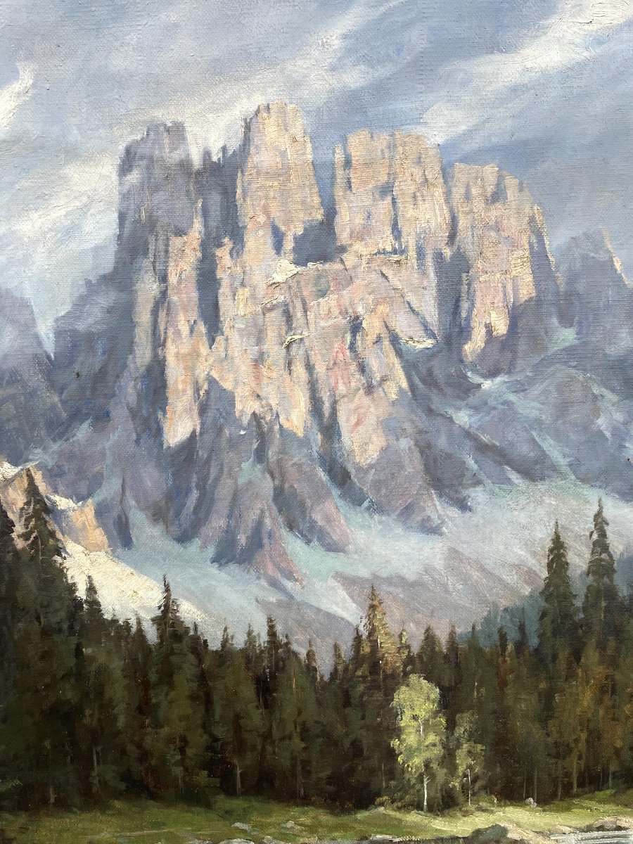 Dipinto Antico "Karersee", Max Pistorius-photo-5